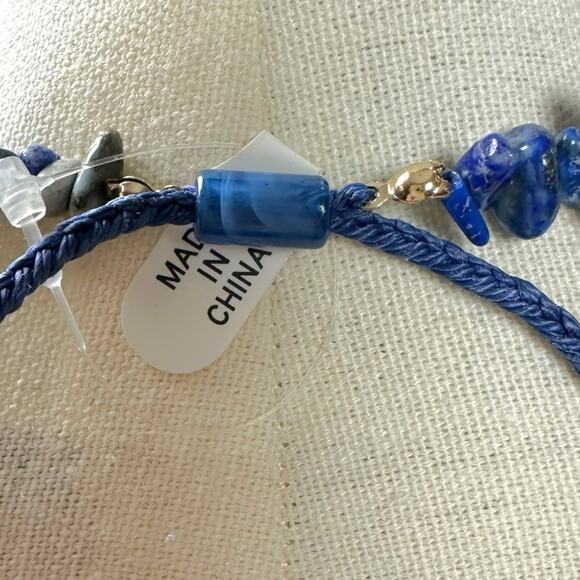 Free People Bohemian Single Strand Crystal Chip Beaded Necklace Lapis Blue NWT - Picture 11 of 15